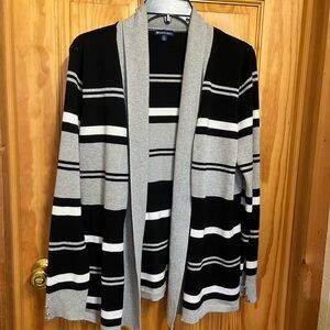 Northcrest Black and Gray Striped Cardigan Sweater
